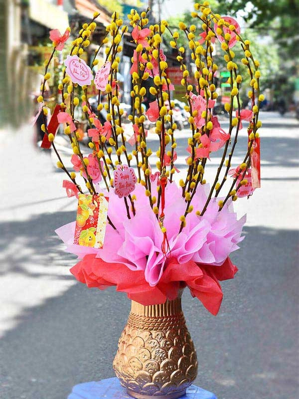 Sắc Hoa Nụ Tầm Xuân đỏ làm bừng không gian nhà